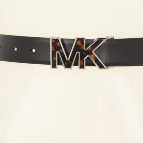 NEW MICHAEL KORS LEATHER black WITH MK TORTOISE SHELL SILVER BUCKLE size XL NWT - Picture 3 of 9